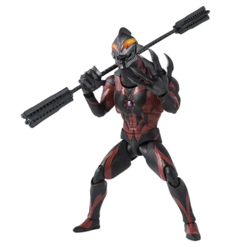 "A highly detailed S.H. Figuarts action figure of Ultraman Belial from the Ultraman Series, featuring dynamic articulation and a menacing weapon, showcased on All Ages of Geek."