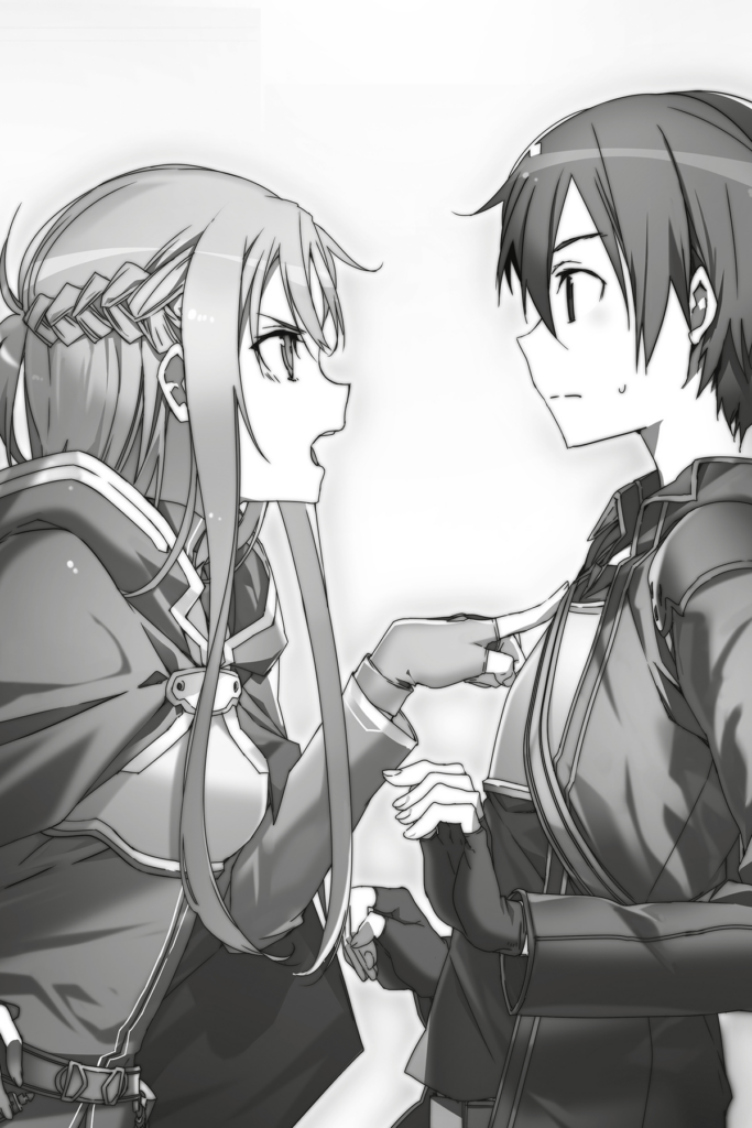 Light Novel version of Kirito and Asuna arguing in Sword Art Online. Explore Monogamy in Anime.