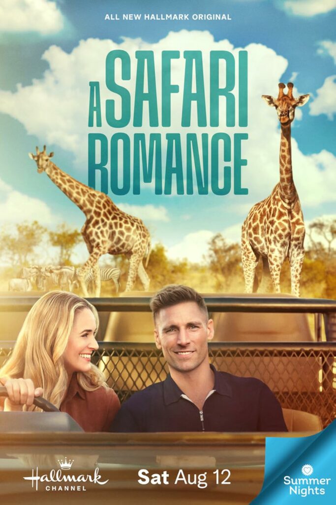 "Brittany Bristow and Andrew Walker in a promotional image for Hallmark's Countdown to Summer movie 'A Safari Romance.'"