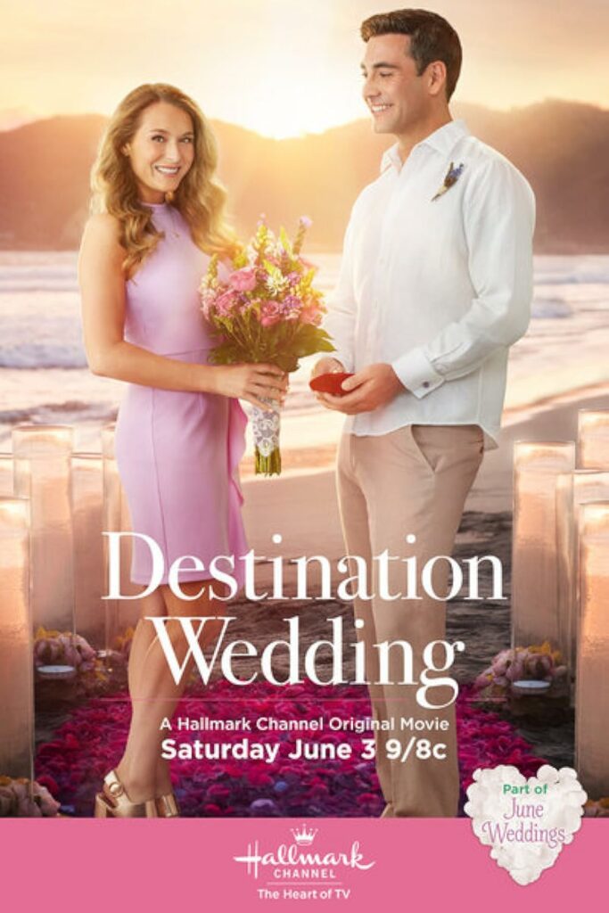 "Alexa PenaVega and Jeremy Guilbaut in a promotional image for Hallmark's Countdown to Summer movie 'Destination Wedding.'"