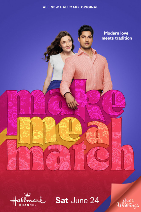 "Rushi Kota and Eva Bourne in a promotional image for Hallmark's Countdown to Summer movie 'Make Me a Match.'"
