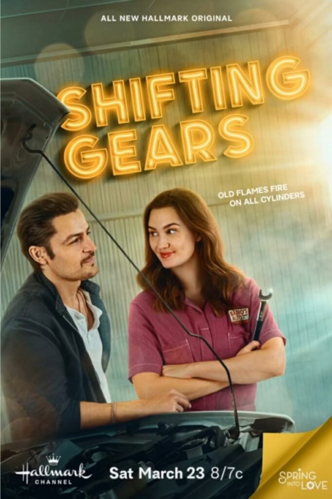 "Tyler Hynes and Katherine Barrell in a promotional image for Hallmark's Countdown to Summer movie 'Shifting Gears.'"