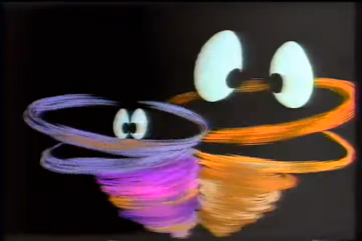 Darkwing Duck in the dark spiraling with purple and orange tornados, 