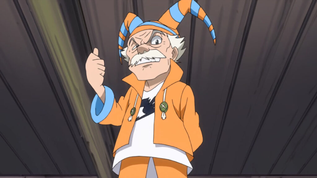 Master Makarov smirks down at his guild members with his thumbs up looking like a proud father.