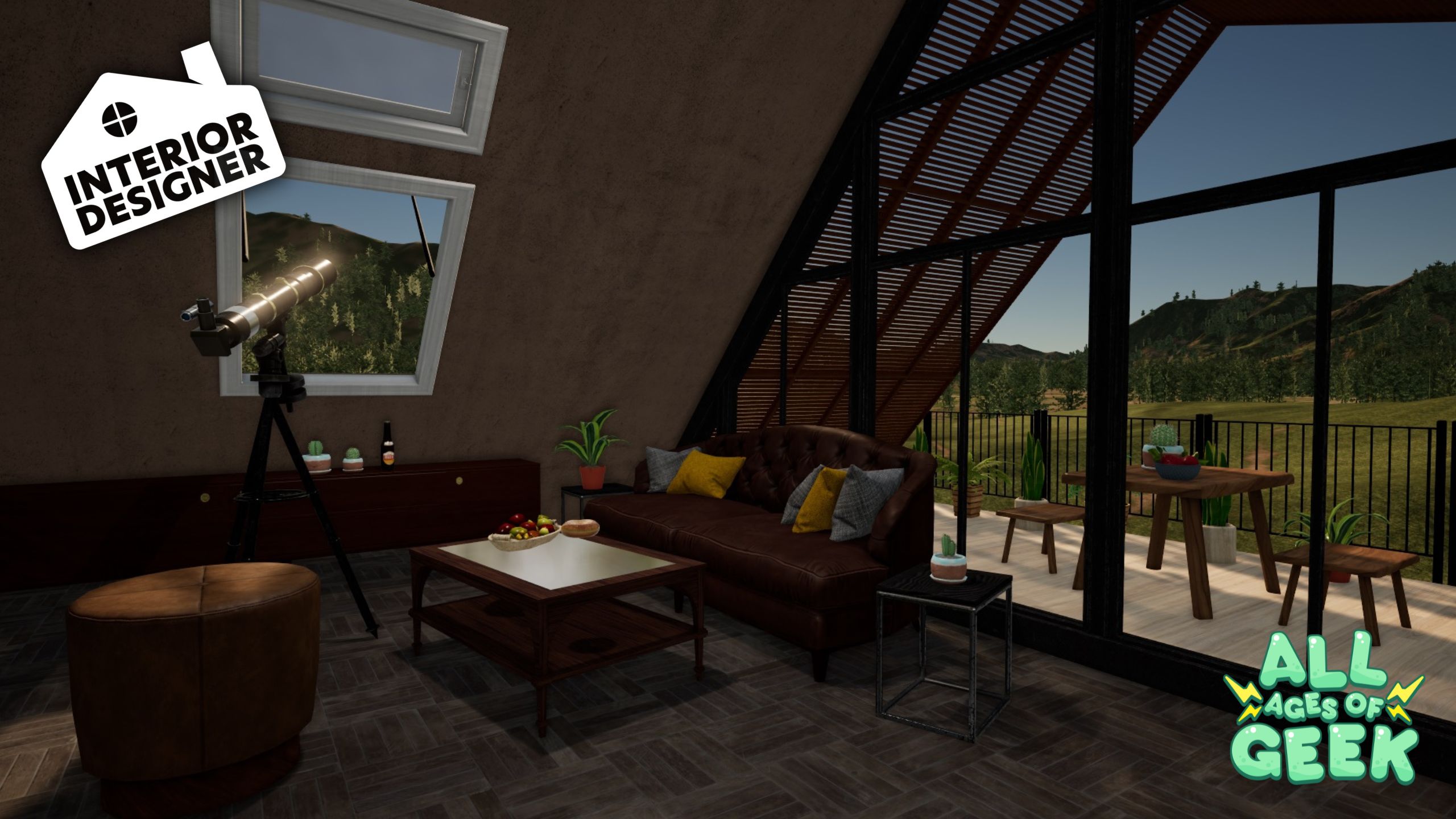 Interior Designer image of room and logo on all ages of geek