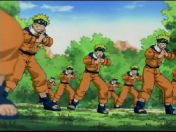 Several Naruto Clones get pumped up and position themselves for battle.