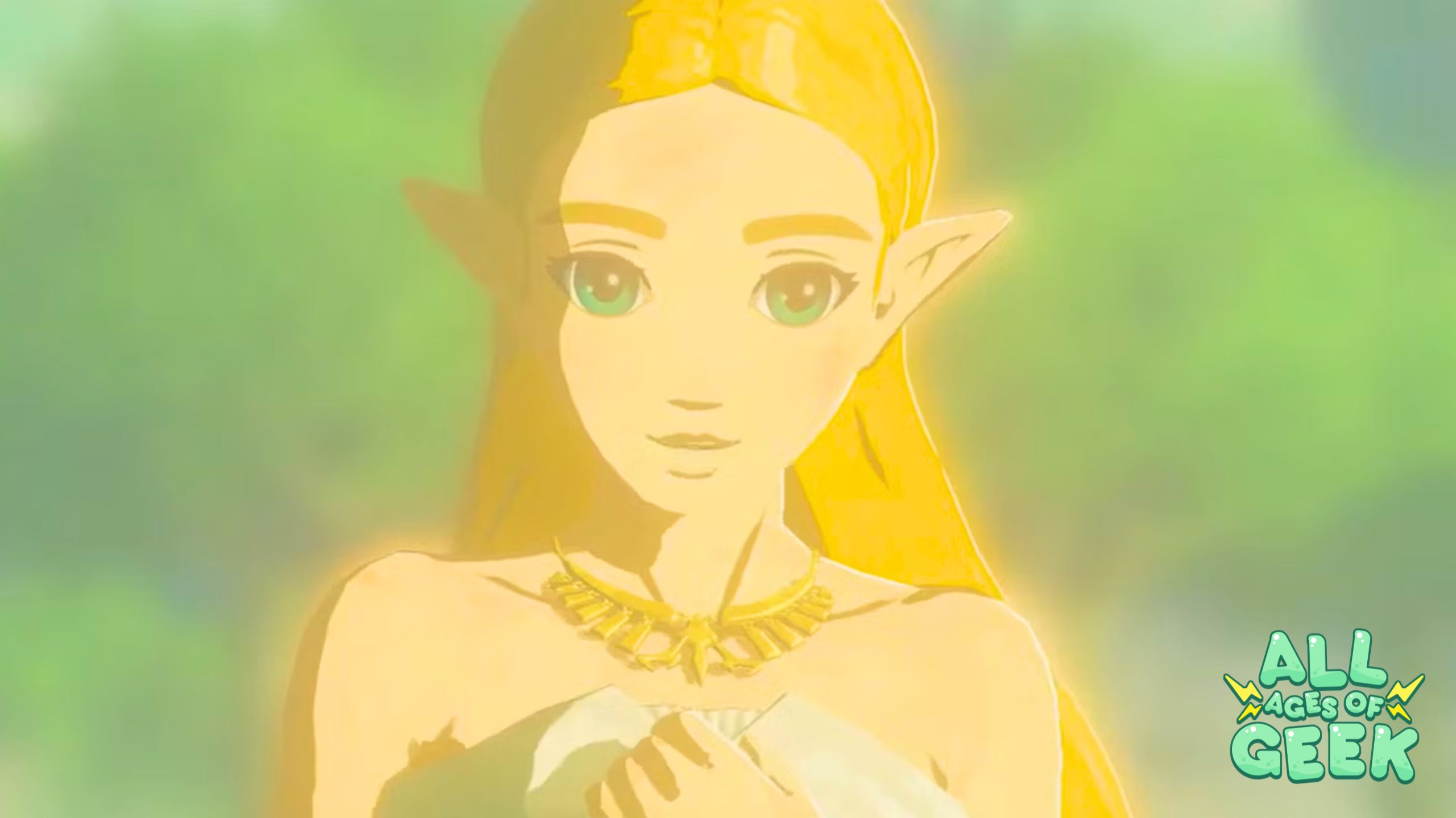 zelda from legend of zelda with all ages of geek logo