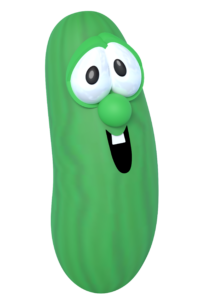 A vector image of Larry the Cucumber from VeggieTales.