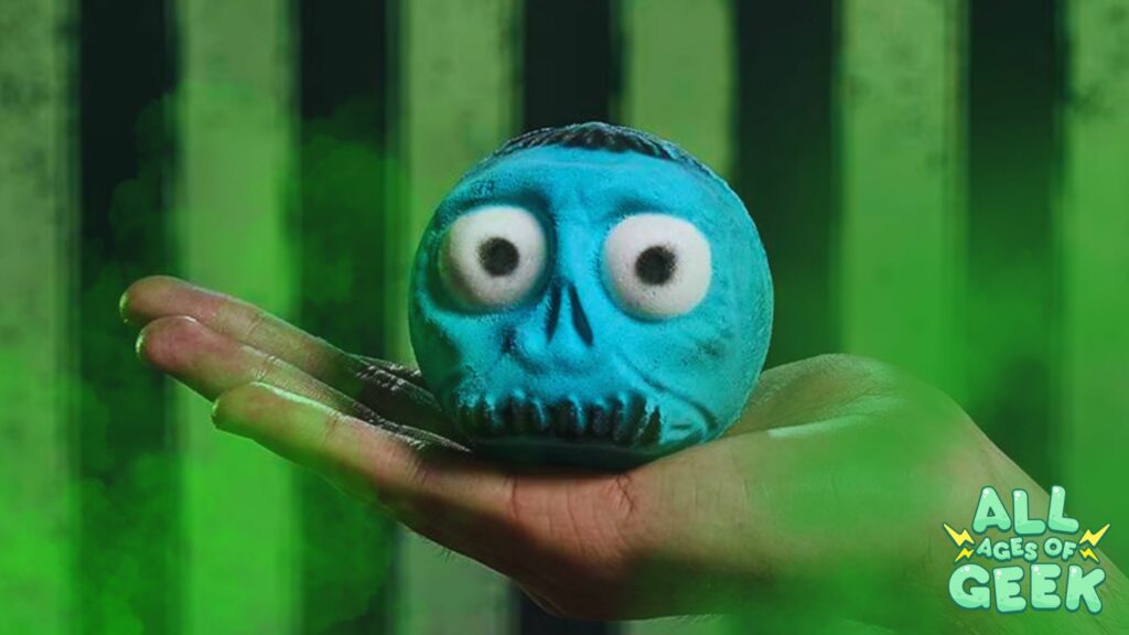beetle juice and lush collab with all ages of geek logo next to it
