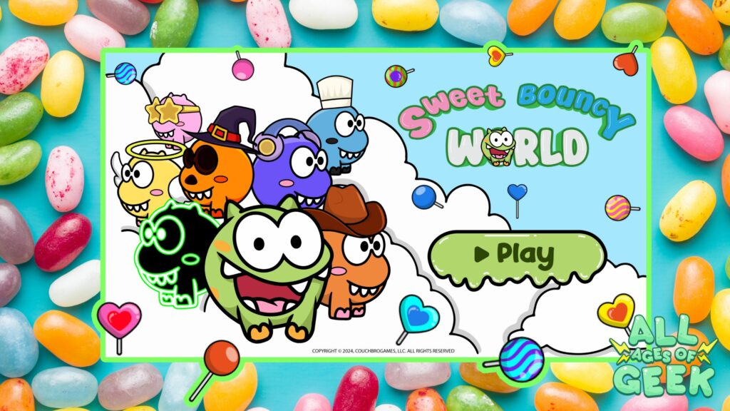 Sweet Bouncy World logo with the all ages of geek logo on it