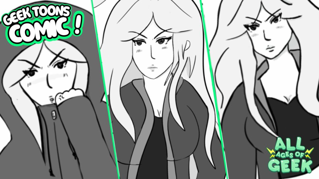 Comic panels featuring Amy from I Married a Monster on a Hill by All Ages of Geek, showcasing her tough, assertive personality and serious demeanor.