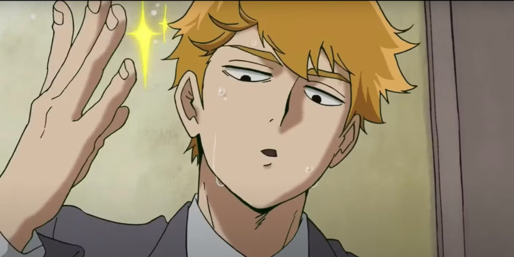 Reigen Arataka posing with sparkles.