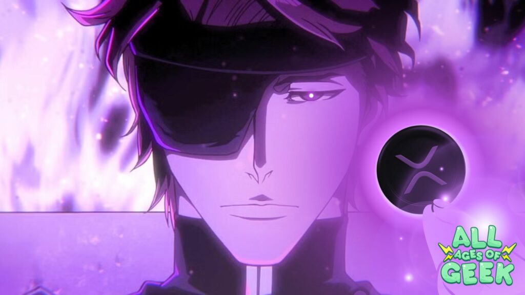 Thumbnail of a purple Sosuke Aizen from Bleach holding onto an XRP coin with the All Ages of Geek logo on the righthand side.