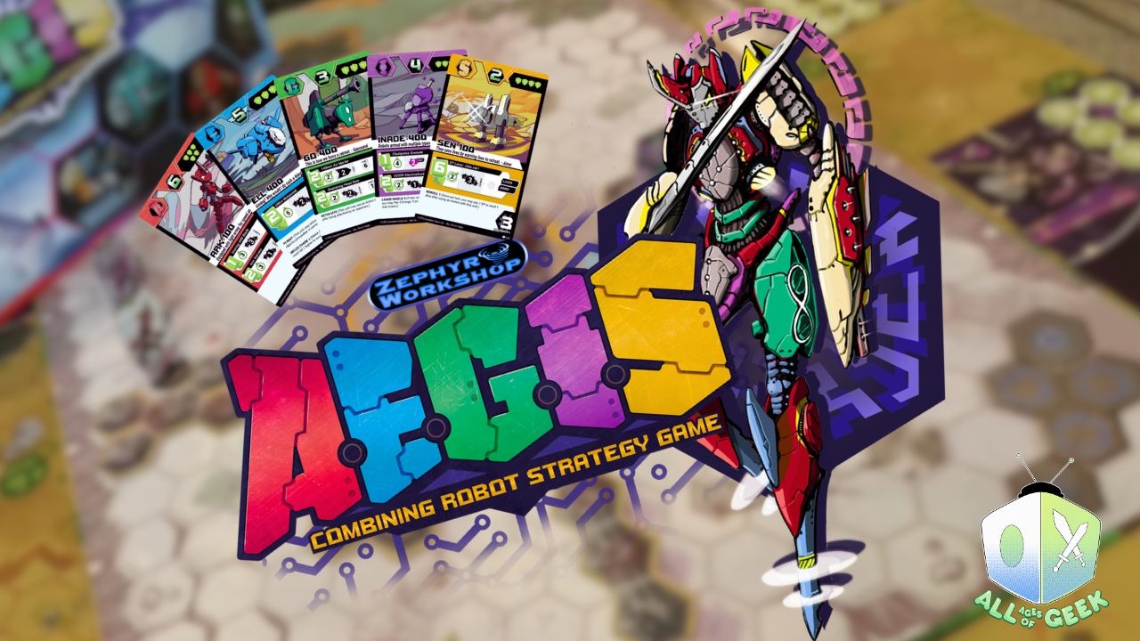 A.E.G.I.S. logo and cards on a thumbnail for All Ages of Geek