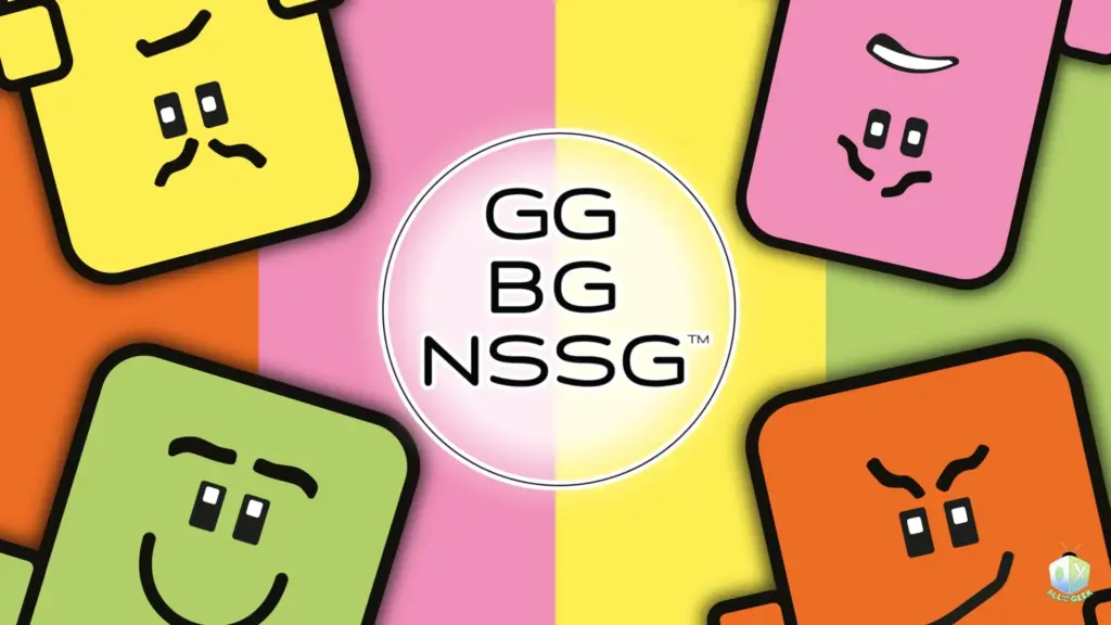 Colorful GGBGNSSG graphic featuring the Good Guy, Bad Guy, Not So Smart Guy, and Jerk characters around the game’s logo on a bright multicolor background. All Ages of Geek logo in the righthand corner indicating the publication.