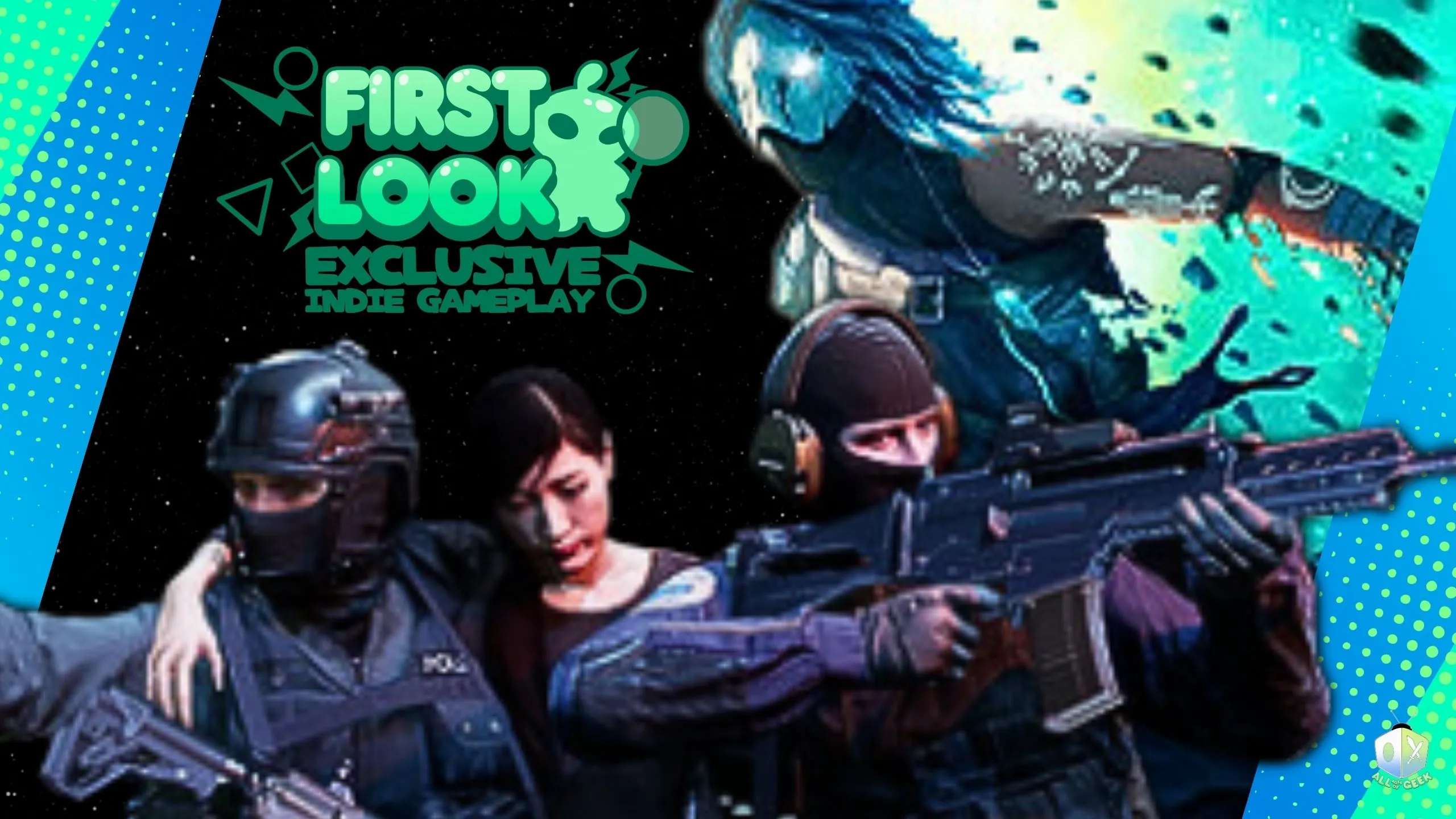 First Look exclusive indie gameplay showcase banner featuring the First Look logo alongside characters and scenes from multiple indie games including Alpha Response and Ereban Shadow Legacy.